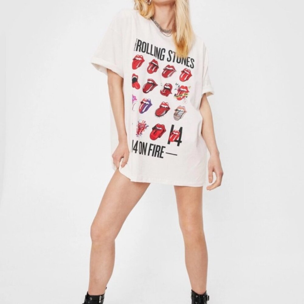 NASTY GAL The Rolling Stones Graphic Tee in Sand, M